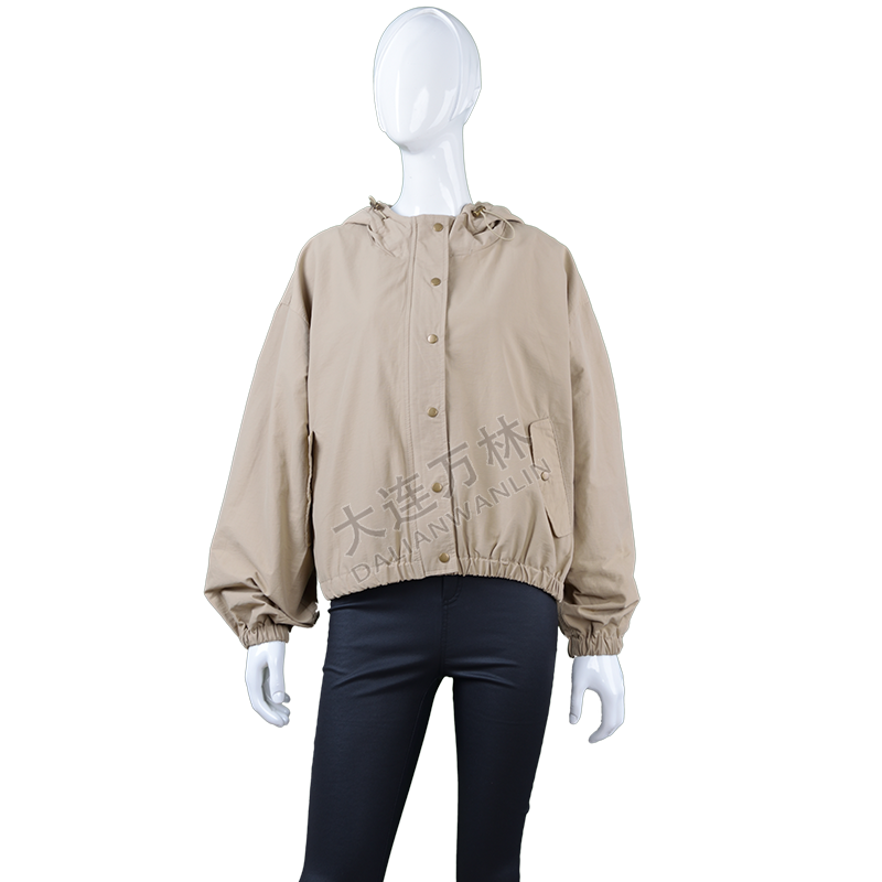 女士純色連帽短款風衣