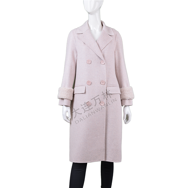 女士西服領羊羔毛袖口長款毛呢