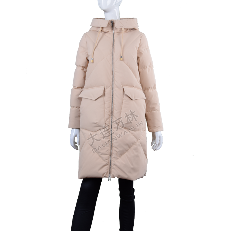 女士連帽拉鏈中長款羽絨服