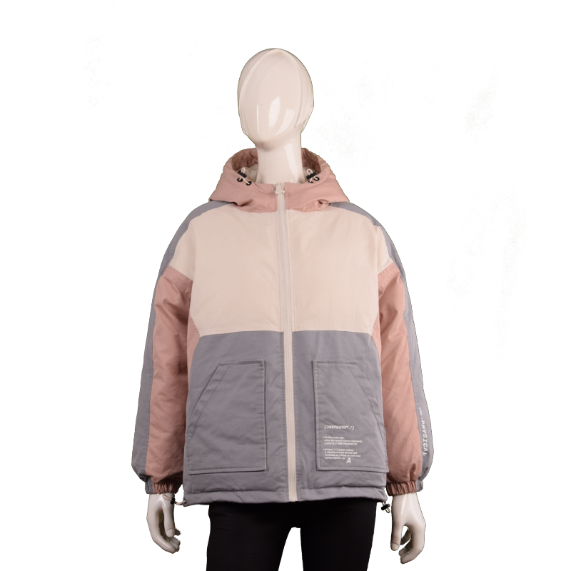 女士休閑拼色短款棉服