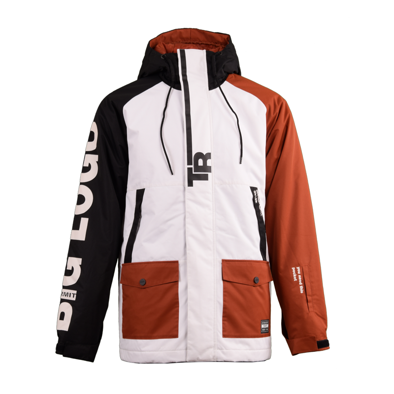 男士連帽拼色多兜棉服外套