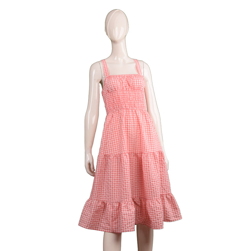 女士格紋吊帶連衣裙